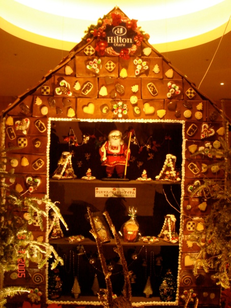 Christmas glass display at the Hilton